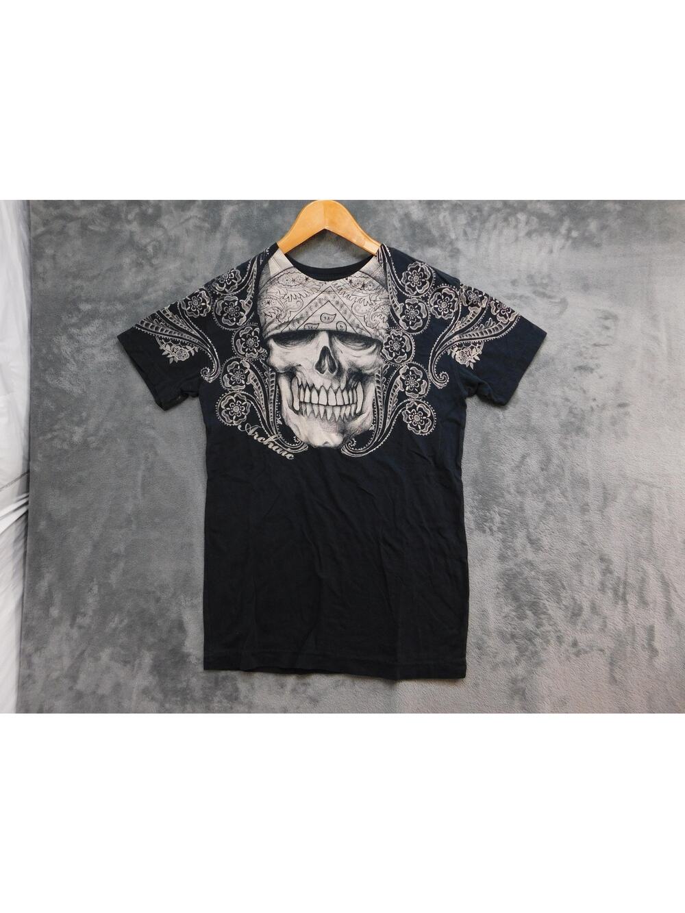 Archaic by Affliction T Shirt Mens S Black Skull Graphic Print Tee Crewneck